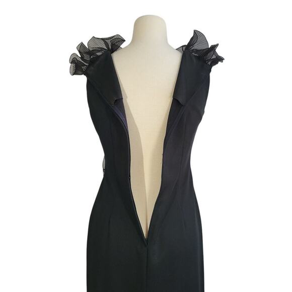 Vintage Black V-neck Ruffled Maxi Formal Dress Size 10 Goth Witch Vamp Sexy Glam - Picture 7 of 15